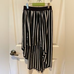 Black and white vertical stripe high-low skirt